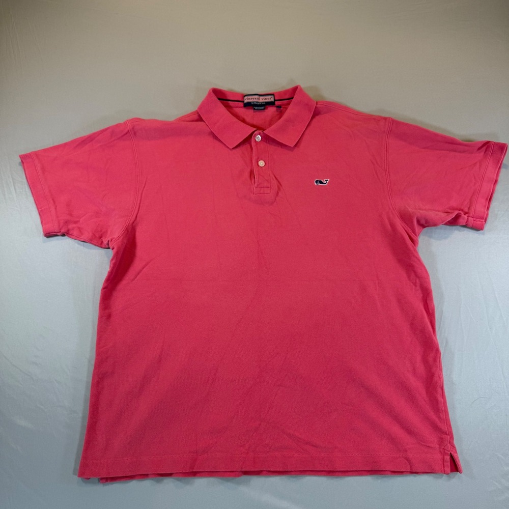 Vineyard Vines Mens Pink Short Sleeve Cotton Pique Whale‎ Logo Polo Shirt Large